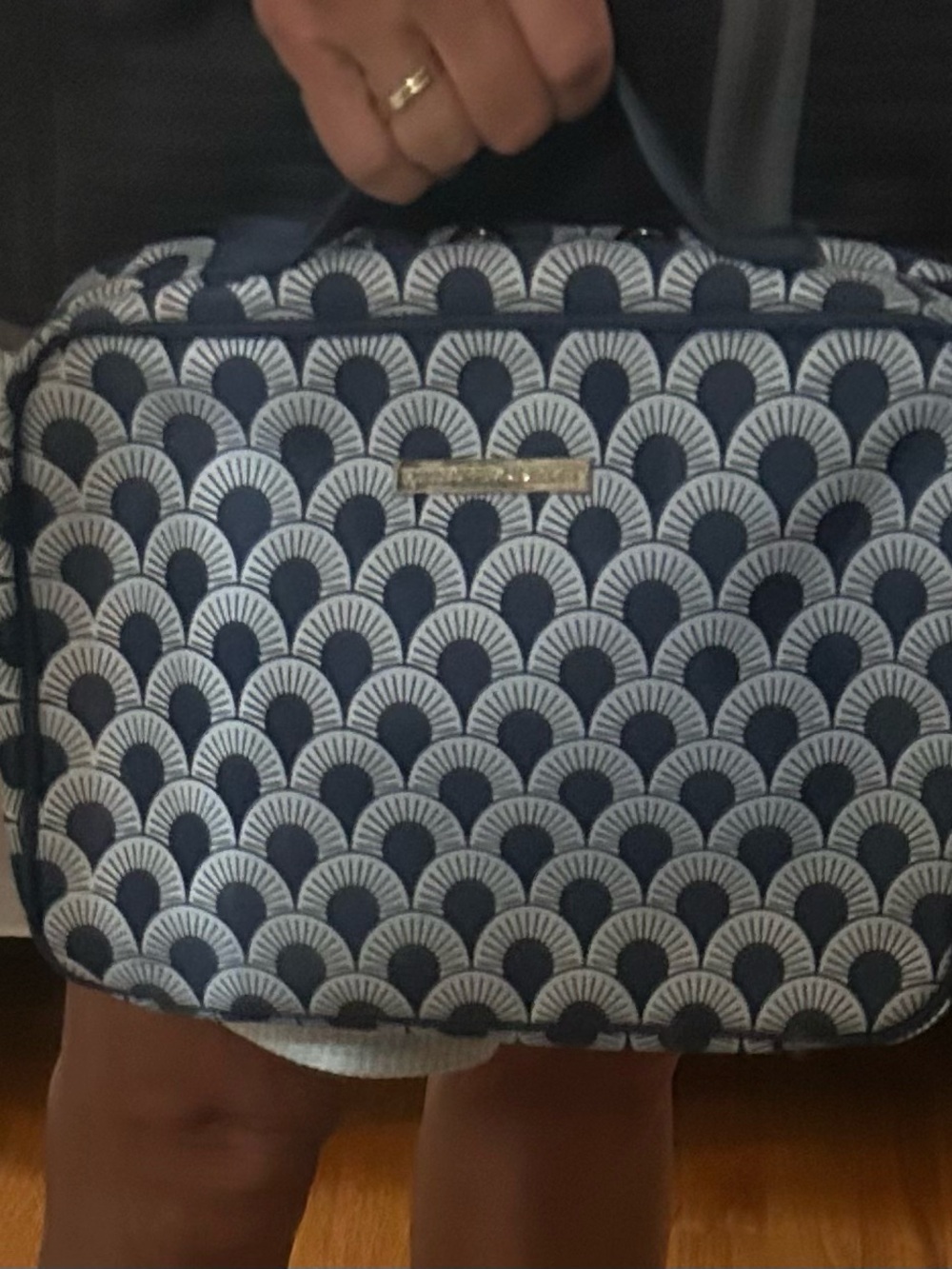 Navy & White Fan-Pattern Cosmetic Carry Case